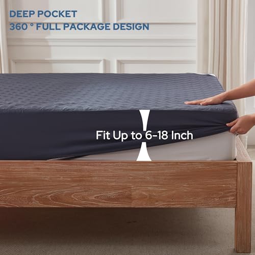 BEDLORE حامي مرتبة BEDLORE المقاوم للماء، حجم كينغ، وسادة مرتبة صامتة مع جيب عميق بعمق 6"-18"، غطاء مرتبة سرير ناعم وقابل للغسل للاستخدام المنزلي، غرفة النوم، الفندق (أزرق داكن) - Image 4