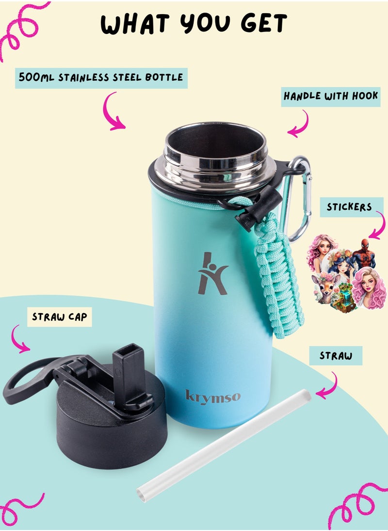 KRYMSO KRYMSO, 500ml Water Bottle, Stainless Steel Water Bottle, Water Bottle for Kids Water Bottle with Straw, Thermos, Insulated Water Bottle, Water 500ml with Ai Stickers  - Image 2