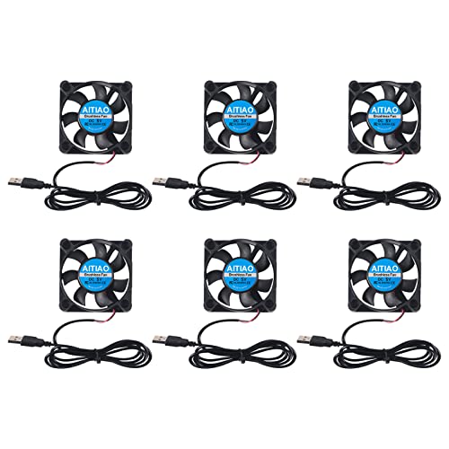 AITIAO 6Pcs 50mm USB Brushless Cooling Fan 50mm x10mm DC 5V Quiet Cooling Fan 5010 Mini Computer Fan for Small Appliances Series Replacement(5010 5V) - Image 1