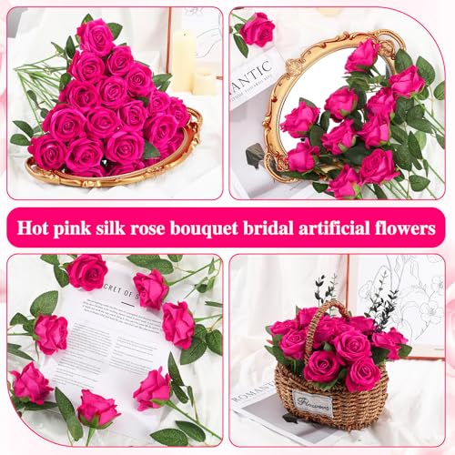 Ovveroche 150 Pcs Roses Artificial Flowers, Silk Hot Pink Artificial Flowers Petals Long Stem Roses for Wedding Bouquet Home Party Decor - Image 4