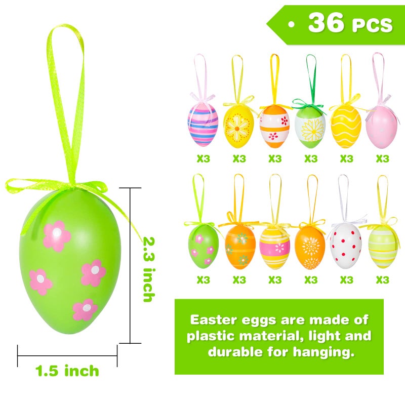 Garma 36 PCS Easter Hanging Plastic Eggs Decorations Colorful Eggs Painted Ornaments with Bow, Easter Tree Ornaments Decor for DIY Crafts Party Favor Home Decor Pascua Exchange Gifts - Image 2