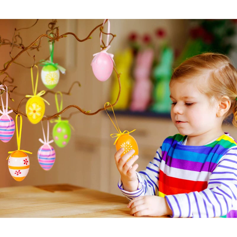 Garma 36 PCS Easter Hanging Plastic Eggs Decorations Colorful Eggs Painted Ornaments with Bow, Easter Tree Ornaments Decor for DIY Crafts Party Favor Home Decor Pascua Exchange Gifts - Image 4
