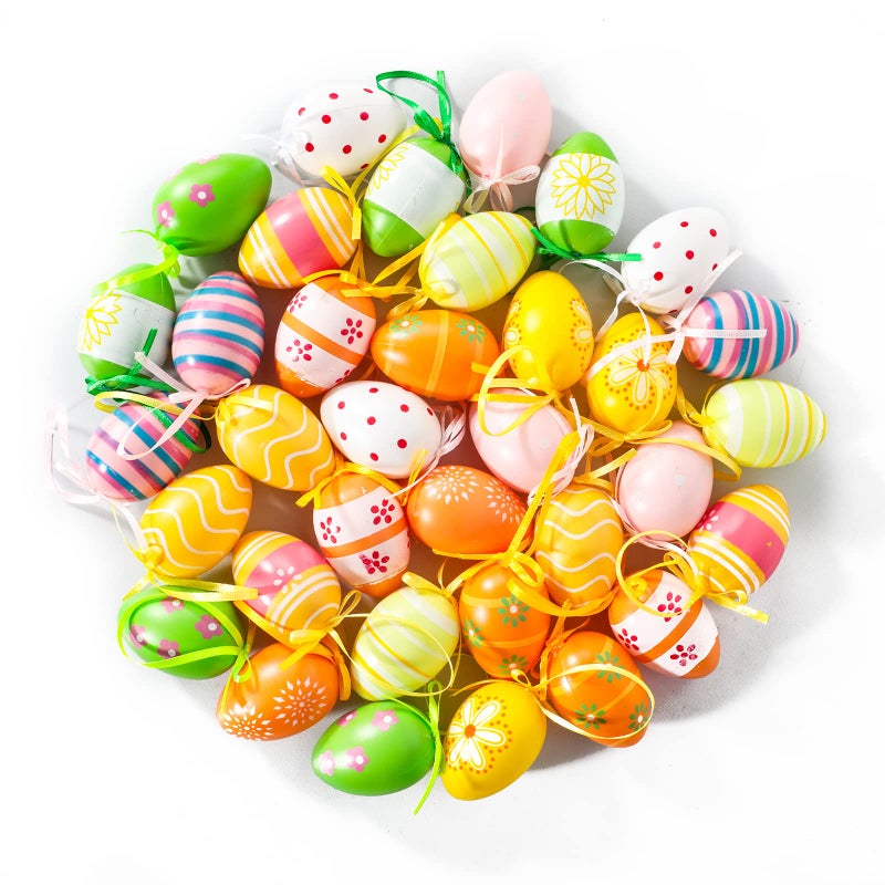 Garma 36 PCS Easter Hanging Plastic Eggs Decorations Colorful Eggs Painted Ornaments with Bow, Easter Tree Ornaments Decor for DIY Crafts Party Favor Home Decor Pascua Exchange Gifts - Image 3