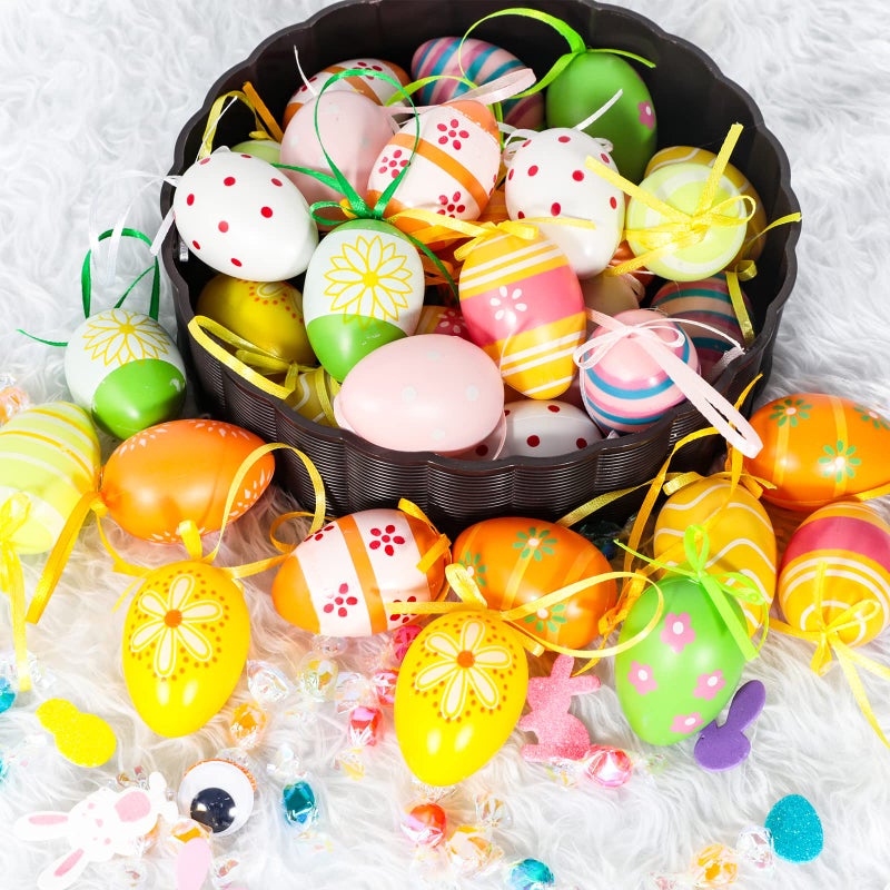 Garma 36 PCS Easter Hanging Plastic Eggs Decorations Colorful Eggs Painted Ornaments with Bow, Easter Tree Ornaments Decor for DIY Crafts Party Favor Home Decor Pascua Exchange Gifts - Image 5