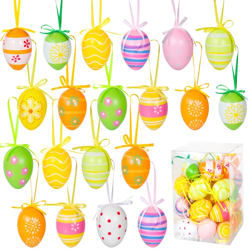 Garma 36 PCS Easter Hanging Plastic Eggs Decorations Colorful Eggs Painted Ornaments with Bow, Easter Tree Ornaments Decor for DIY Crafts Party Favor Home Decor Pascua Exchange Gifts - Image 1