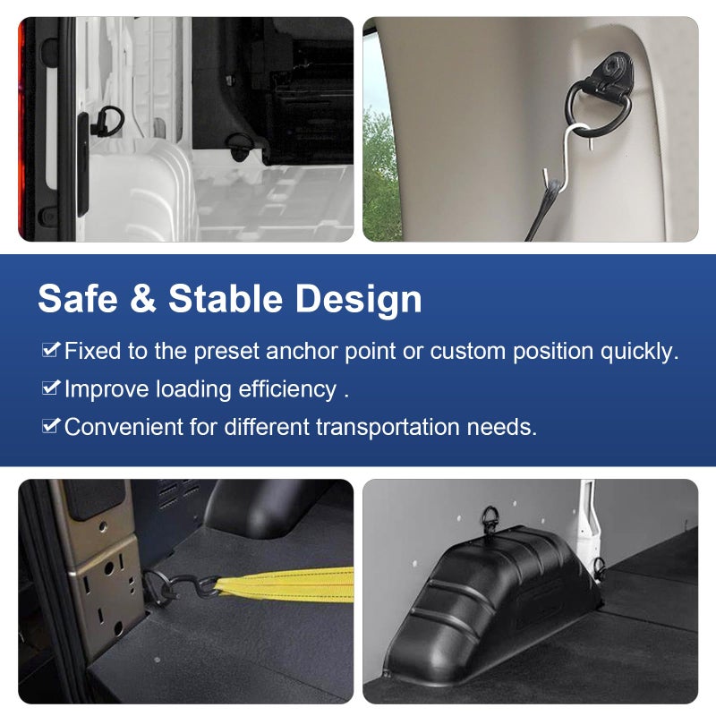 RALZAOTO Cargo D-Hooks Powder Coated Steel Compatible with 2015-2024 Ford Transit 150 250 350 Cargo Vans Tie Down Hook 6Pcs Replace BK21V550A74AD, V550A74-AD - Image 5