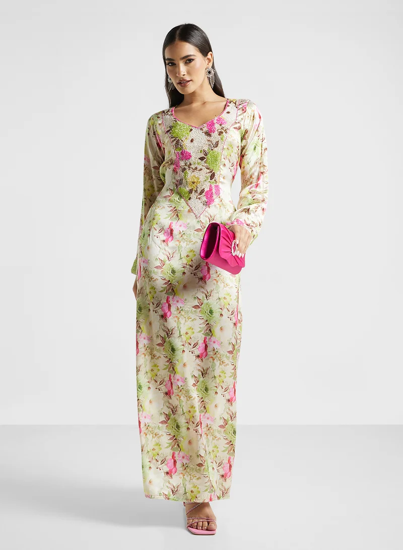 ARABIAN CLOSET Embellished Belted Jalabiya