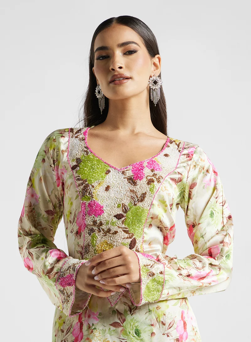ARABIAN CLOSET Embellished Belted Jalabiya