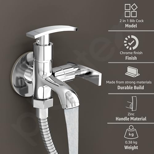 Plantex Two Way Tap for Washing Machine with Water Saving Aerator/2 in 1 Bibcock Water Tap for Bathroom with Brass Spindle and Wall Flange/Bathroom Tap-(SMR-1265-Chrome) - Image 2