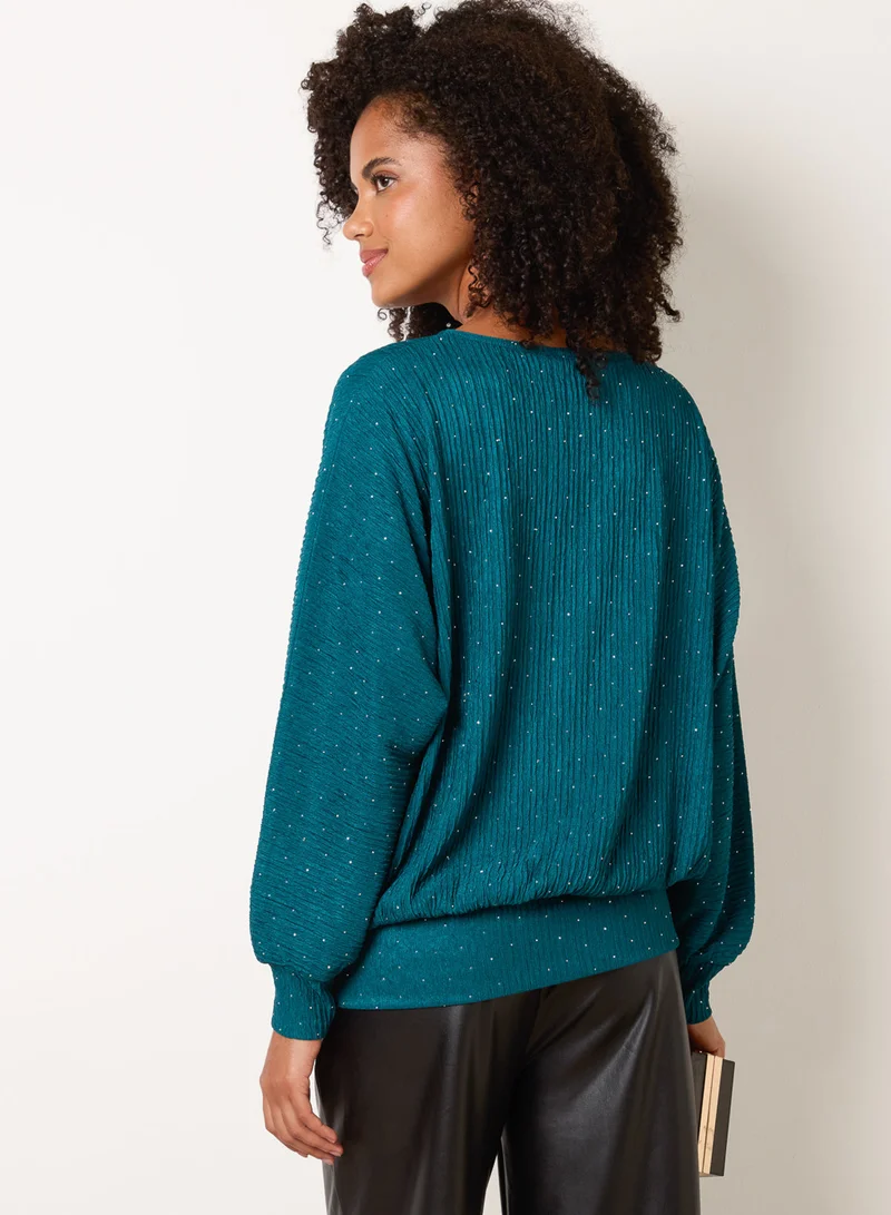 بلو فانيلا Rhinestone Batwing Top