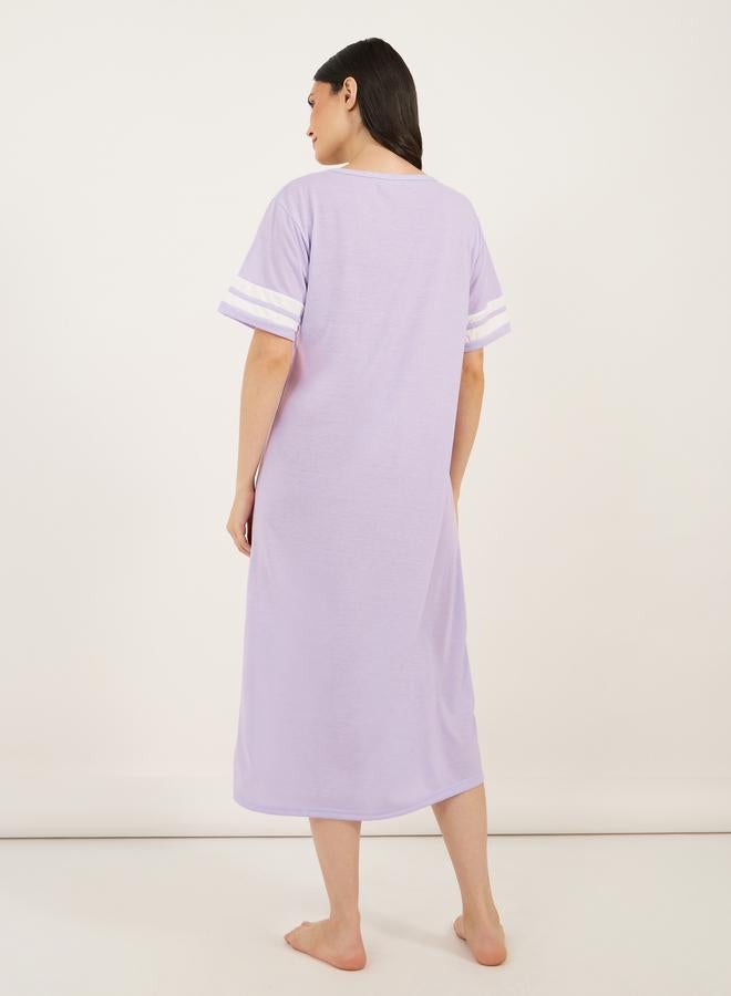 Styli Styli Graphic Print Stripe Sleeves Round Neck Sleep T-Shirt Dress - Image 4