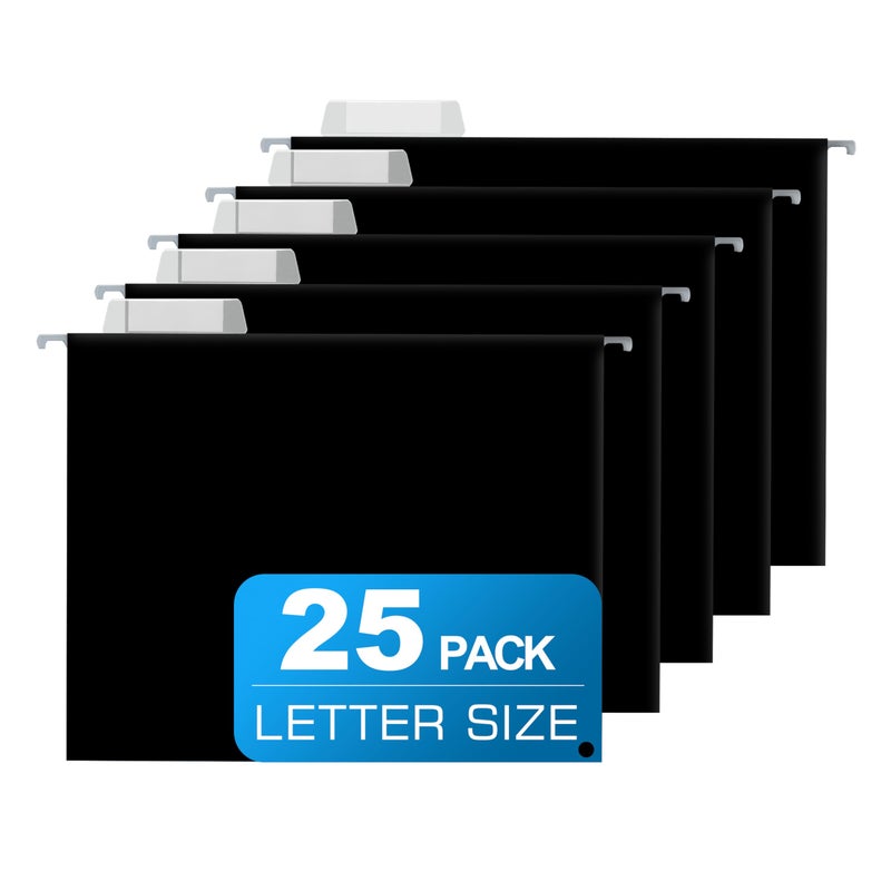 YNXPTBNC 25 Packs Hanging File Folders,Black Letter Size File Folder,Designed for Bulky Files,Filing Cabinet,1/5 Adjustable Tabs for Office,School,Home - Image 1