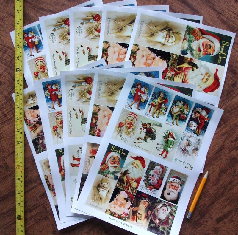 Flonz Decoupage Paper Pack (10sheets A4 / 8"x12") Vintage Christmas Santa Kids with Gifts Vintage Ephemera - Image 2