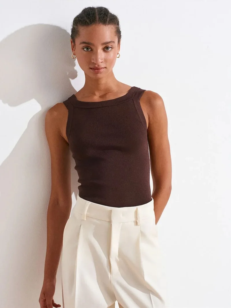 Dilvin DILVIN Sleeveless Ribbed Square-neck Blouse