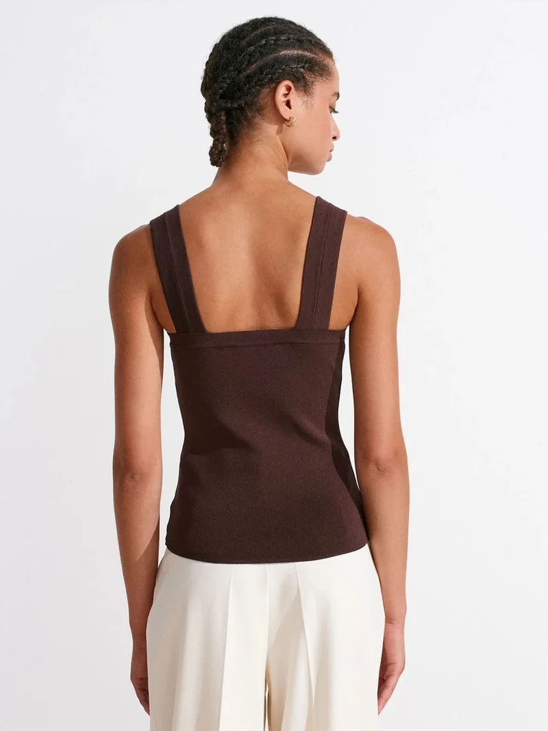 Dilvin DILVIN Sleeveless Ribbed Square-neck Blouse