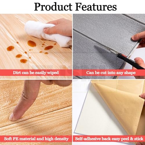 TLISMI 4 Pcs DIY Self Adhesive Classic Grain 3D Asymmetric Wooden Texture Designed PE Foam Wall Sticker Easy Peel and Stick Waterproof Wallpaper Anti fouling Wall Panels for Home Decor (70X70cm, 6mm) - Image 4