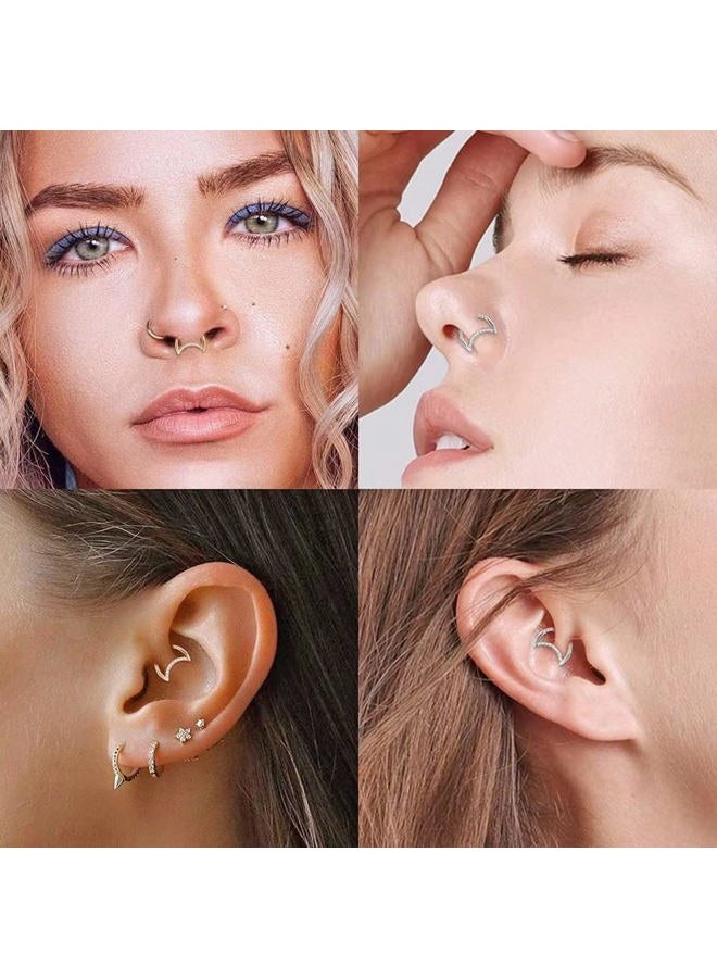 Lantine Teardrop Septum Ring Set 316 Stainless Steel Hinged Moon Daith Piercing Jewelry Segment Clicker Rook Snug Tragus Cartilage Hoop Earring 16g, Metal, steel - Image 4
