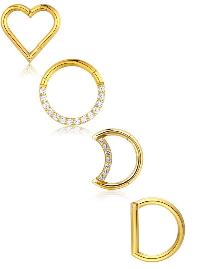 Lantine Teardrop Septum Ring Set 316 Stainless Steel Hinged Moon Daith Piercing Jewelry Segment Clicker Rook Snug Tragus Cartilage Hoop Earring 16g, Metal, steel - Image 1