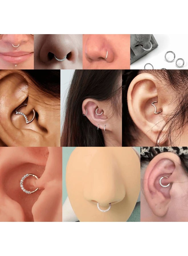 Lantine Teardrop Septum Ring Set 316 Stainless Steel Hinged Moon Daith Piercing Jewelry Segment Clicker Rook Snug Tragus Cartilage Hoop Earring 16g, Metal, steel - Image 3