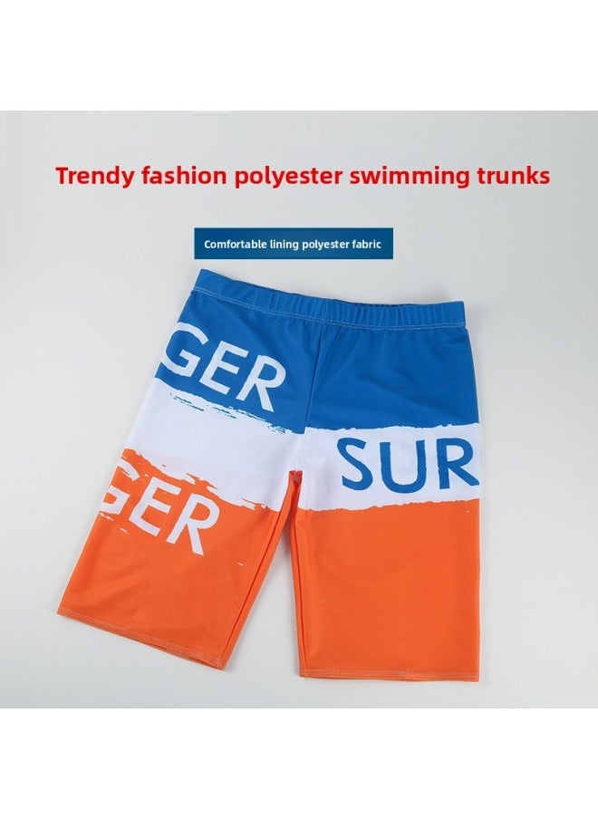 Generic - Beach Pants Men's Quick-drying Loose Launchable Swimming Trunks Large Size Men's Anti-embarrassment Seaside Holiday Five-point Swimming Trunks-Color:Orange Blue Colorblock Surf Pants -2- - Image 1