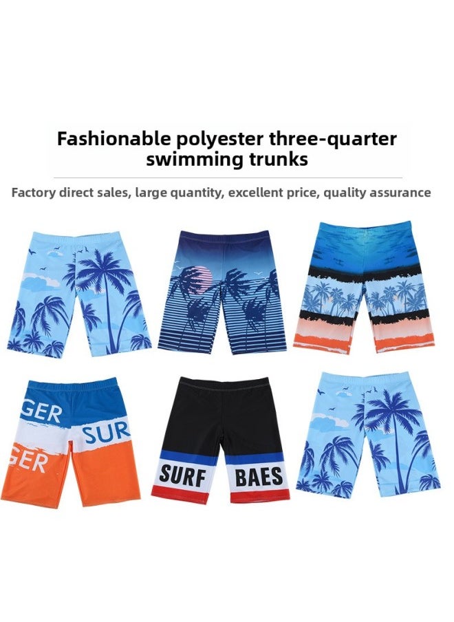 Generic - Beach Pants Men's Quick-drying Loose Launchable Swimming Trunks Large Size Men's Anti-embarrassment Seaside Holiday Five-point Swimming Trunks-Color:Orange Blue Colorblock Surf Pants -2- - Image 1
