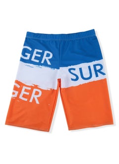 Beach Pants Men's Quick-drying Loose Launchable Swimming Trunks Large Size Men's Anti-embarrassment Seaside Holiday Five-point Swimming Trunks-Color:Orange Blue Colorblock Surf Pants -2-