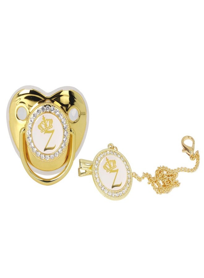 GLOGLOW Gold Letter Infant Pacifier, Personalized Bling Pacifier with Clip for Girl Boys Baby Home Travel Essential Baby Shower (Z) - Image 1