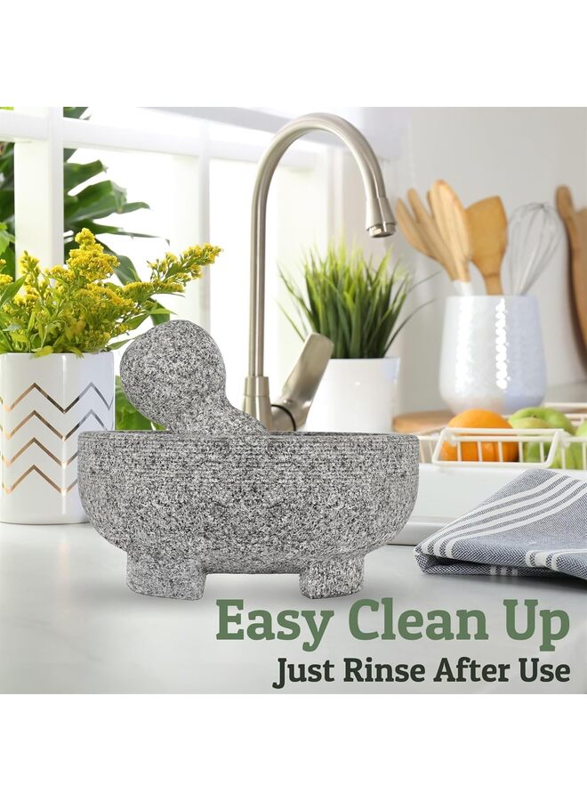 مجموعة هاون ومدقة من الجرانيت - حجر مكسيكي مقاس 8 بوصات للتوابل والبهارات والمعاجين - وعاء هاون ومدقة للجواكامولي الطازج والصلصة والبيستو - Image 5