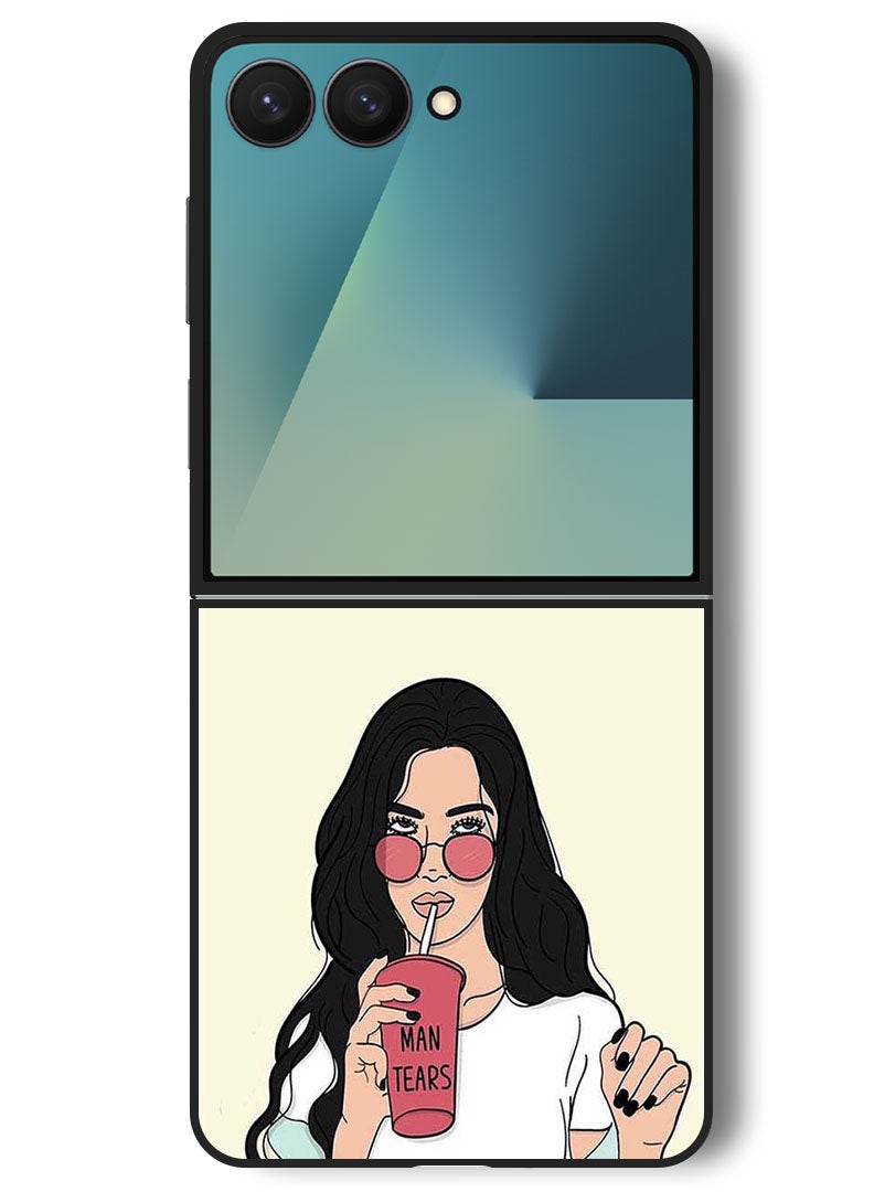 Theodor Case Compatible with Samsung Galaxy Z Flip 7 - 6.9 Inch Protection Shockproof Bumper Cover Girl Drinking Coffee - Image 1