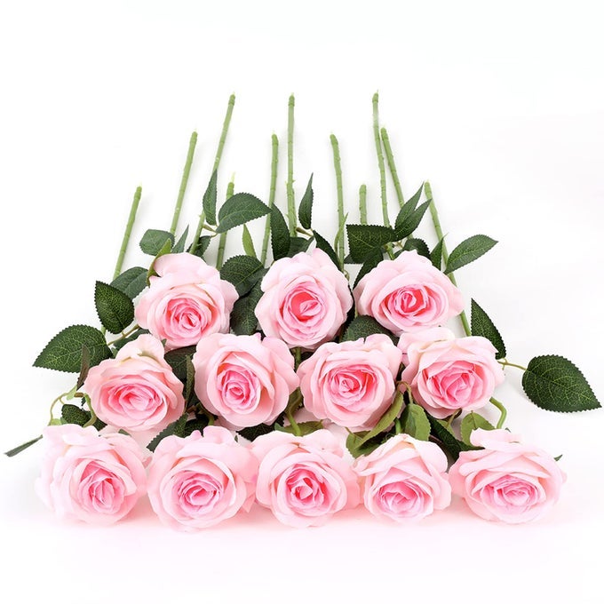 12 PCS ARTIFICIAL FLOWERS ROSES FAKE SILK FLOWERS LONG STEM ARTIFICIAL ROSES FOR HOME WEDDING DECORATIONS