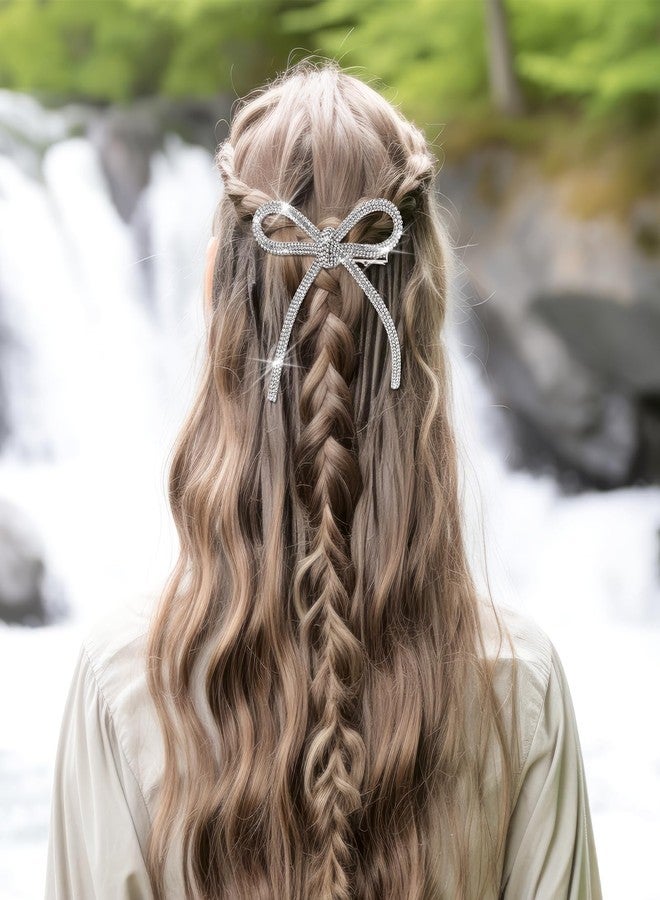 Styquenzer 2 Pcs Bow Hair Clips Rhinestone Hair Accessories Silver Hair Bows for Women Crystal Prom Hair Decoration Non-Slip Jeweled Bowknot Clips Duckbill Hair Barrettes for Girls Thick Long Short Hair - Image 5