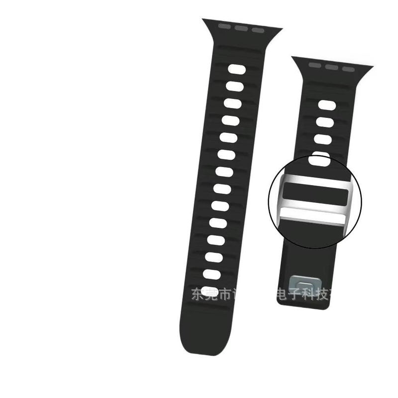 سوار ساعة ذكية باللون أسود قابل للتعديل سوار رياضي من السيليكون متوافق مع Apple Watch 42/44/45/49mm بملاءمة قابلة للتعديل وحزام بديل - Image 1