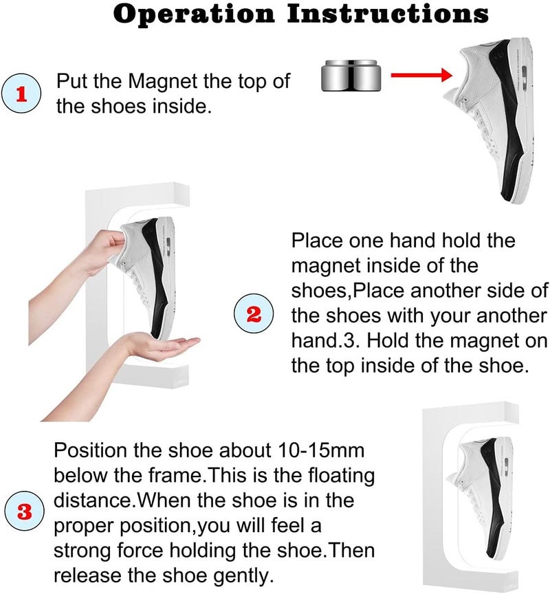 UVEHAS Levitating Shoe Display Magnetic Levitation Sneaker Stand with LED Light, Rotating Floating Holder Rack for Shoes Collectors Advertising Exhibition Shoe Store Show Home Decoration, White - Image 3