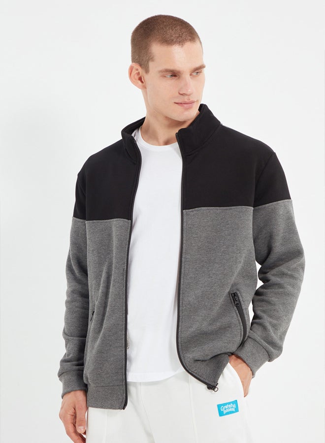 trendyol Anthracite Regular/Normal Cut Zippered Inside Polar Fleece/Warm Sweatshirt-Cardigan - Image 2