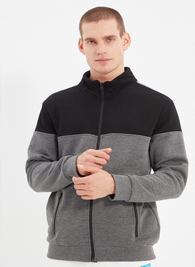 trendyol Anthracite Regular/Normal Cut Zippered Inside Polar Fleece/Warm Sweatshirt-Cardigan - Image 4