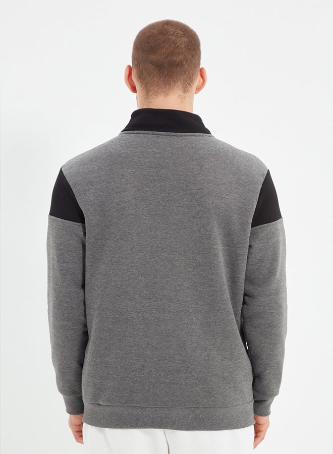 trendyol Anthracite Regular/Normal Cut Zippered Inside Polar Fleece/Warm Sweatshirt-Cardigan - Image 5