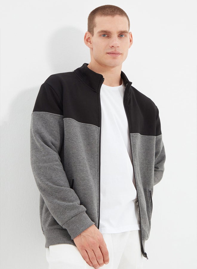 trendyol Anthracite Regular/Normal Cut Zippered Inside Polar Fleece/Warm Sweatshirt-Cardigan - Image 3