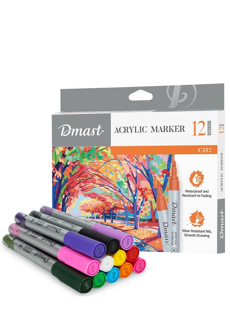 Dmast Deli EC352 Dmast Acrylic Marker Set - 12 Normal Colors, 2mm Tip, Waterproof and Fade-Resistant, Strong Coverage. - Image 3