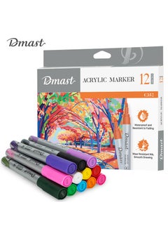 Deli Deli EC352 Acrylic Marker Set - 12 Normal Colors, 2mm Bullet Tip, Waterproof and Fade-Resistant, Strong Coverage  - Image 1