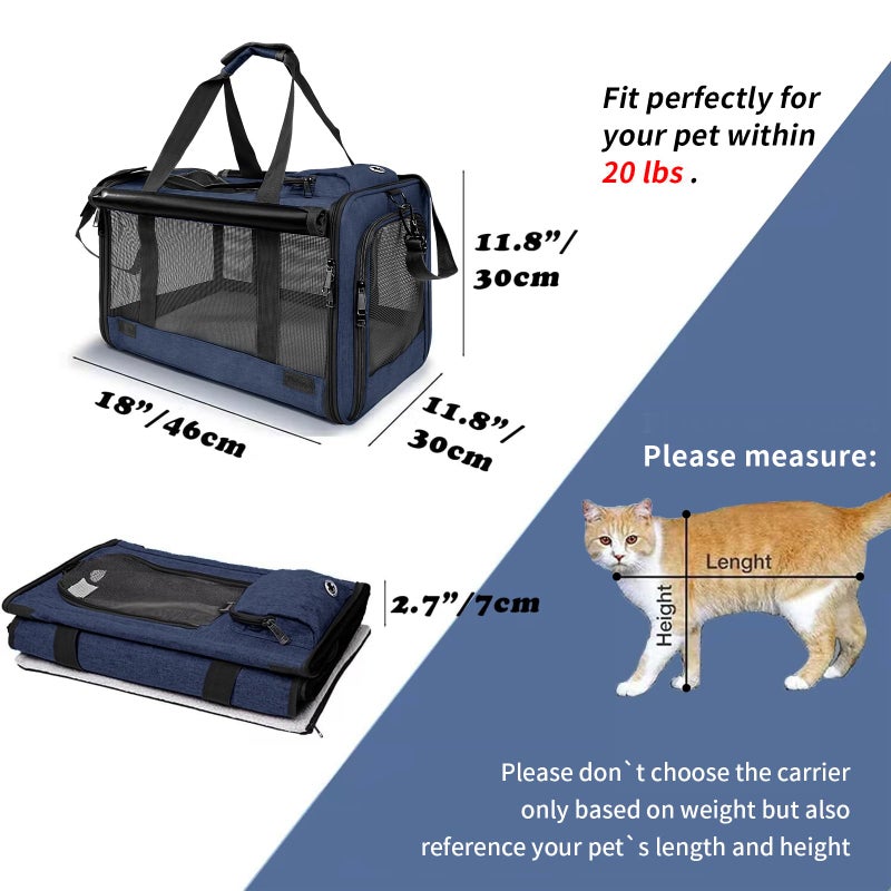 GAPZER Medium Cat Carrier Large Cat 15 lbs+ Soft Pet Carrier Small Puppy/Ventilated 2 Kittens Car Travel Bag Case/Comfy Big Maine Coons 25 Pounds/Soft-Sided Mesh Kitty Products Dark Blue - Image 3