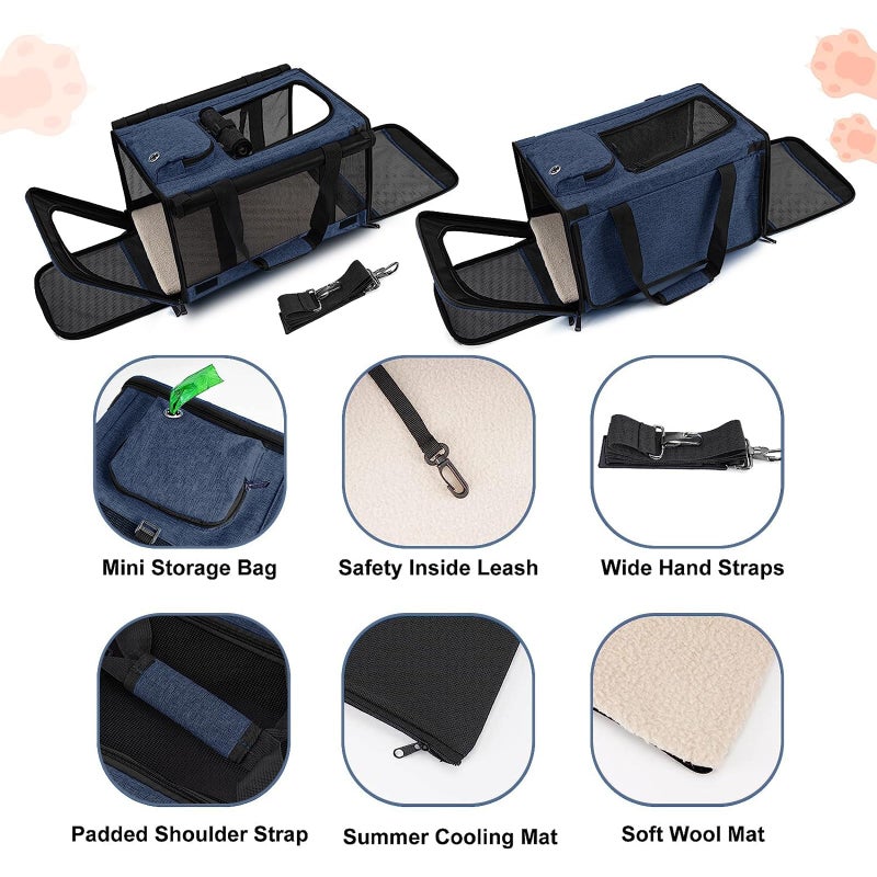 GAPZER Medium Cat Carrier Large Cat 15 lbs+ Soft Pet Carrier Small Puppy/Ventilated 2 Kittens Car Travel Bag Case/Comfy Big Maine Coons 25 Pounds/Soft-Sided Mesh Kitty Products Dark Blue - Image 4