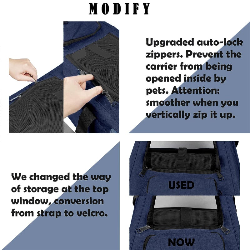 GAPZER Medium Cat Carrier Large Cat 15 lbs+ Soft Pet Carrier Small Puppy/Ventilated 2 Kittens Car Travel Bag Case/Comfy Big Maine Coons 25 Pounds/Soft-Sided Mesh Kitty Products Dark Blue - Image 5
