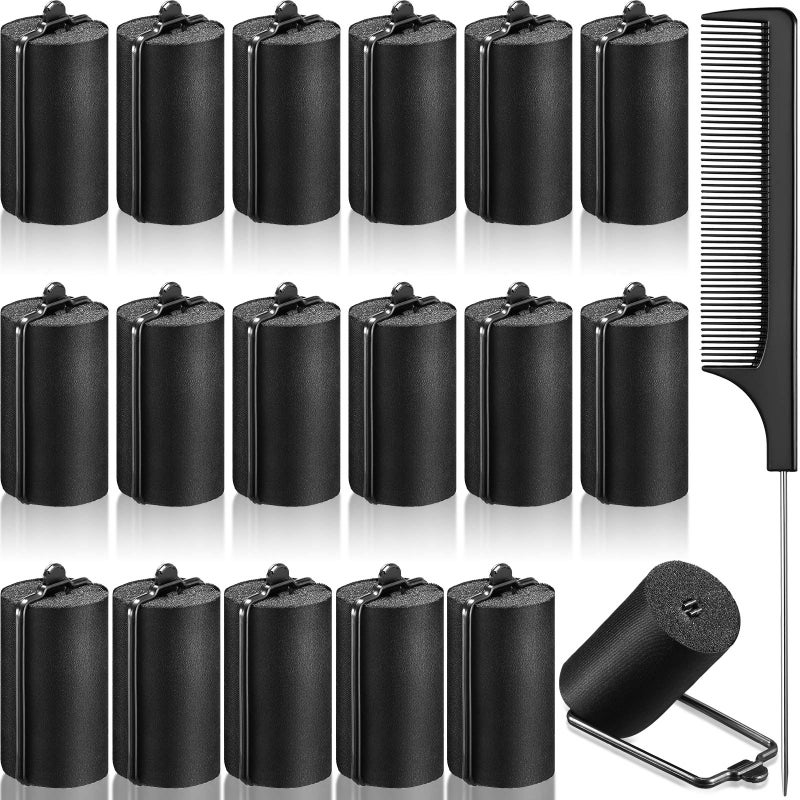 Syhood 18 Pcs Satin Rollers for Black Hair Foam Sponge Rollers Black Satin Wrapped Hair Curlers for Hairdressing Styling(1.42 Inch) - Image 1