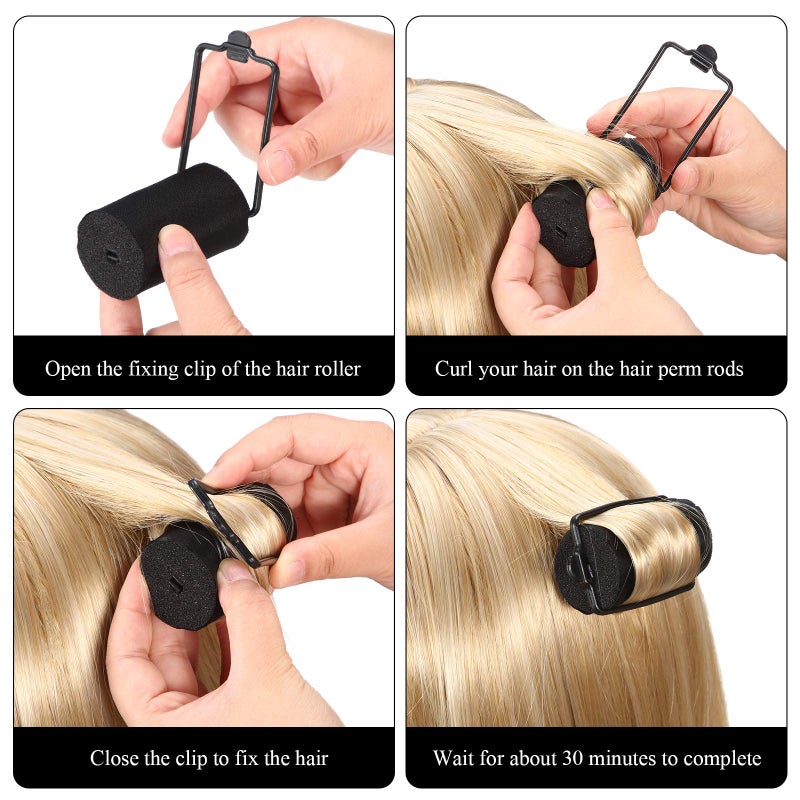 Syhood 18 Pcs Satin Rollers for Black Hair Foam Sponge Rollers Black Satin Wrapped Hair Curlers for Hairdressing Styling(1.42 Inch) - Image 4