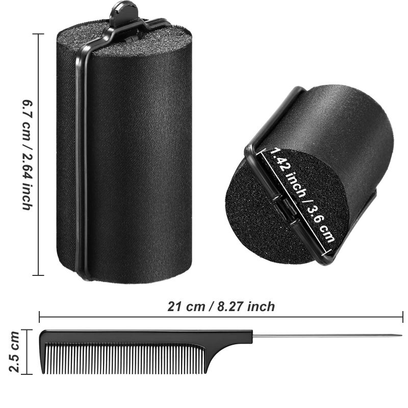 Syhood 18 Pcs Satin Rollers for Black Hair Foam Sponge Rollers Black Satin Wrapped Hair Curlers for Hairdressing Styling(1.42 Inch) - Image 2