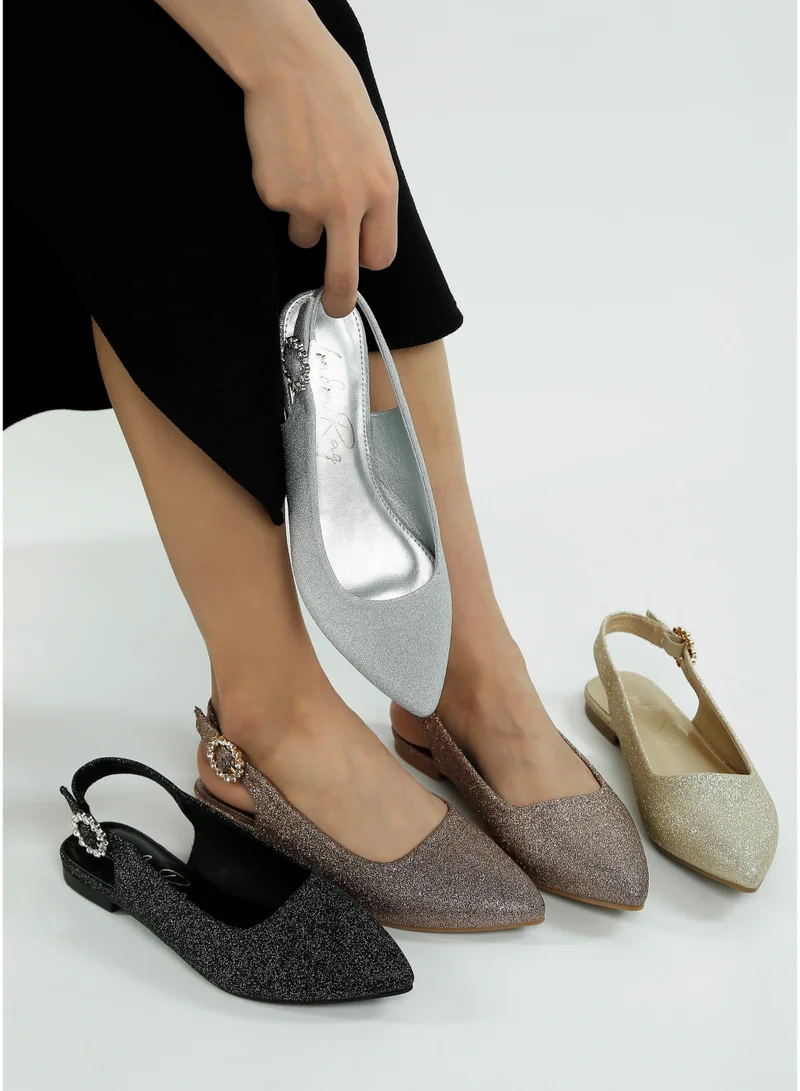 London Rag Glitter Slingback Flat Sandals in Bronze