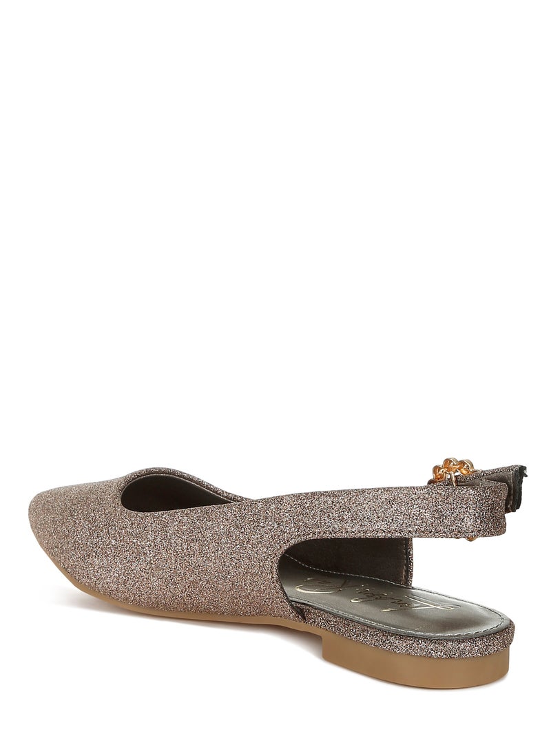 London Rag Glitter Slingback Flat Sandals in Bronze  - Image 3