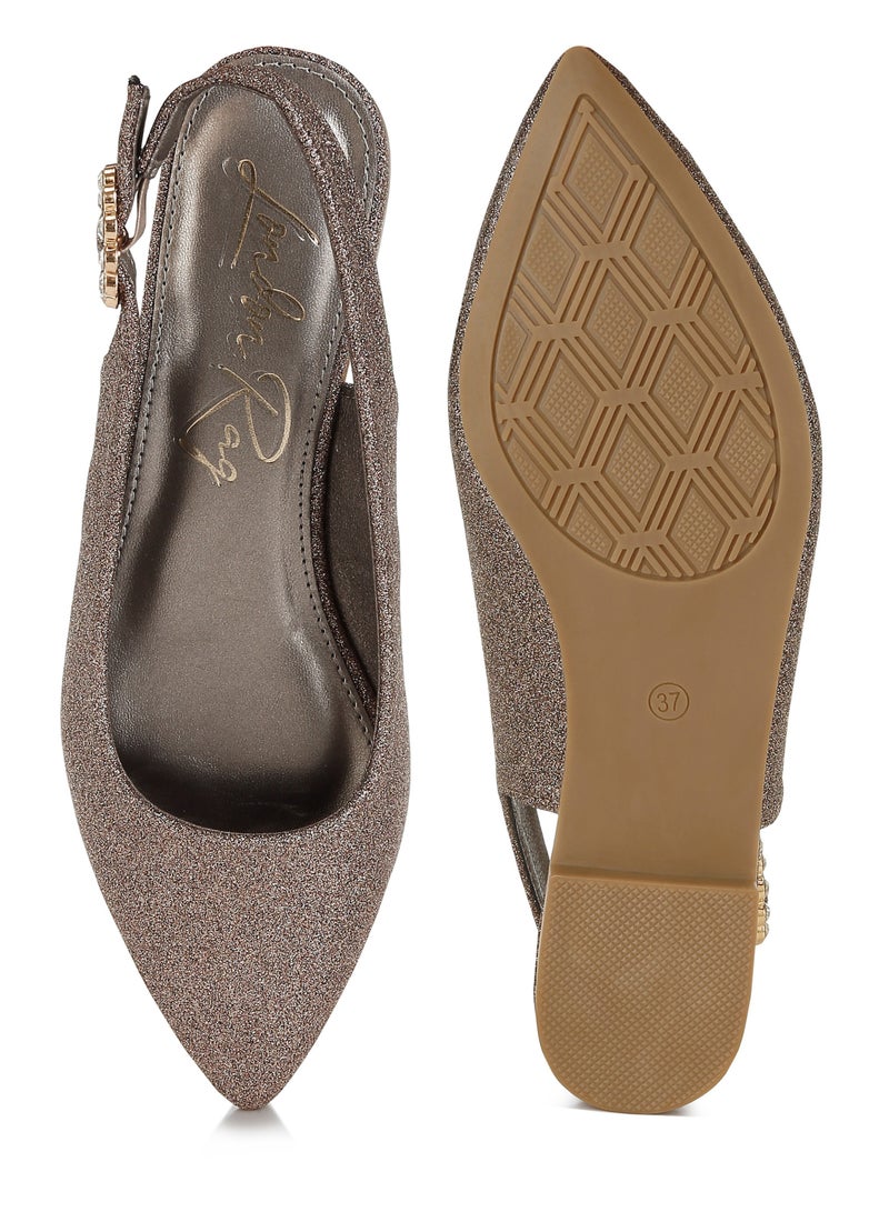 London Rag Glitter Slingback Flat Sandals in Bronze  - Image 4