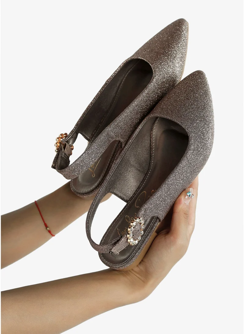 London Rag Bronze Glitter Slingback Flat Sandals in Bronze for Women | Best Price UAE