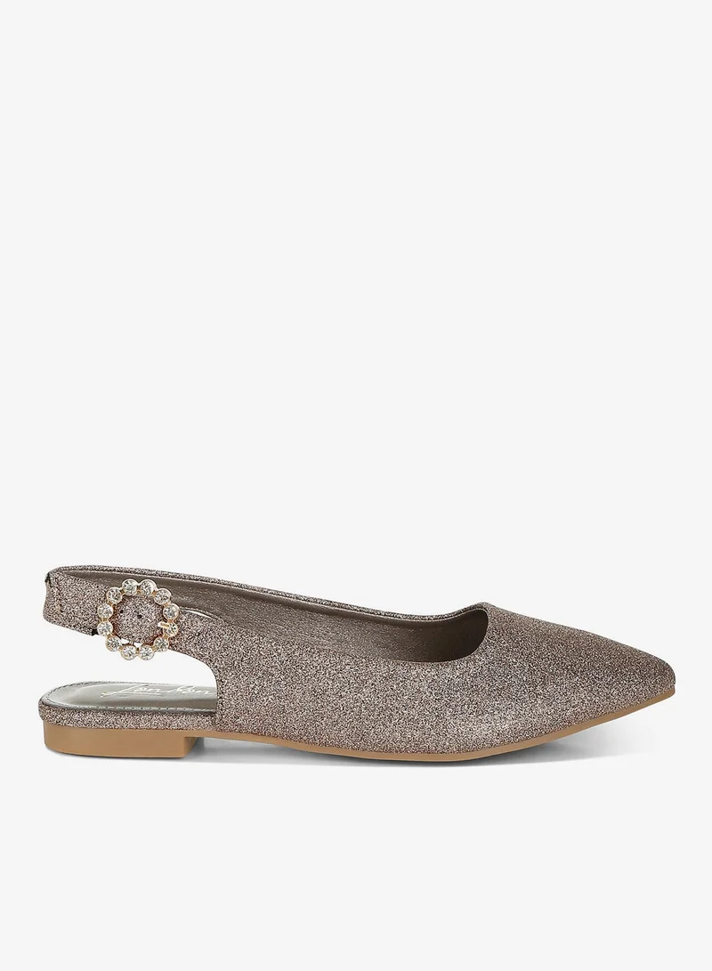 Glitter Slingback Flat Sandals in Bronze
